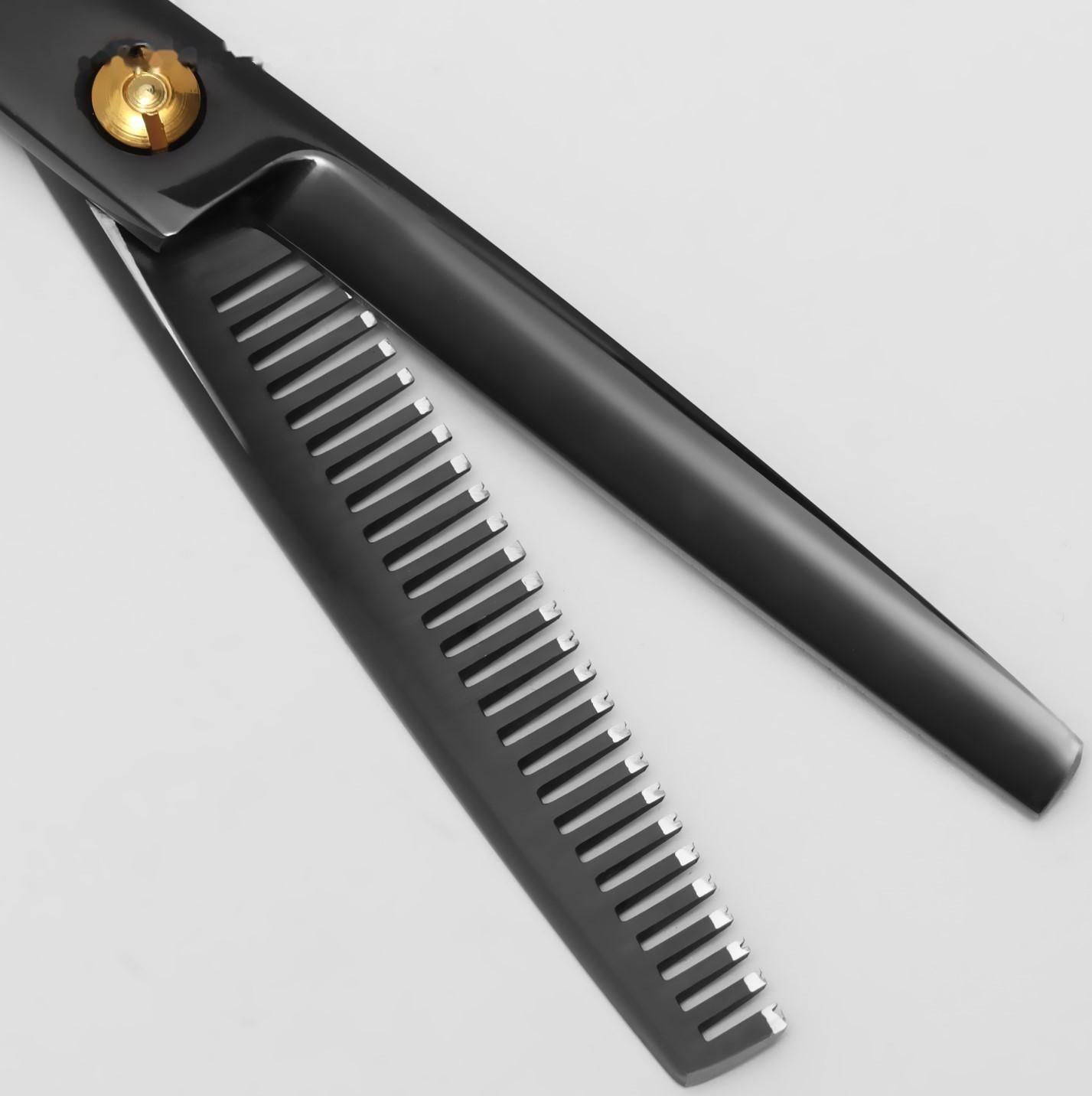 Ножницы филировочные с упором «Premium», загнутые кольца, лезвие — 6 см, цвет чёрный