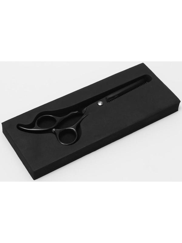 Ножницы филировочные с упором «Premium», загнутые кольца, лезвие — 6 см, цвет чёрный