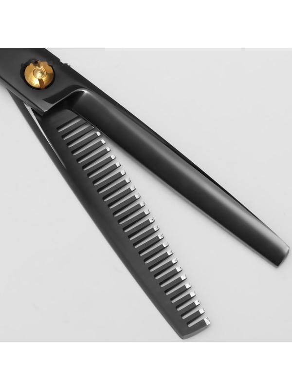 Ножницы филировочные с упором «Premium», загнутые кольца, лезвие — 6 см, цвет чёрный