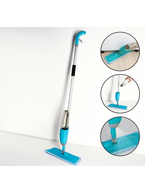 Швабра для мытья пола с распылителем Доляна, насадка из микрофибры 40×14 см, металлическая ручка 125 см, цвет МИКС
