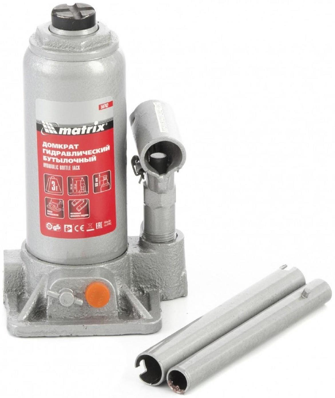 Домкрат гидравлический MATRIX 50762, бутылочный, 3 т, высота подъема 178-343 мм