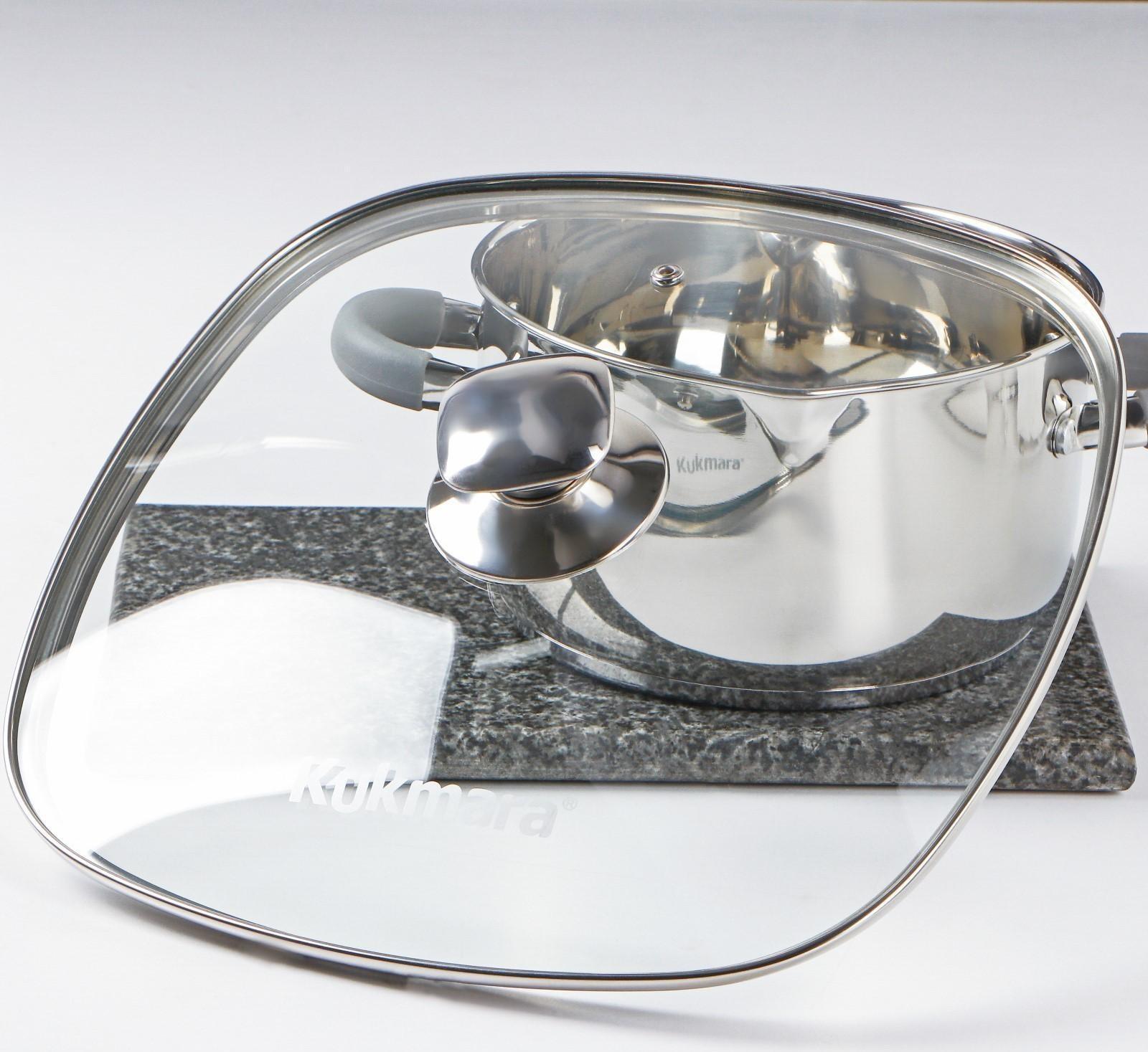 Крышка для сковороды и кастрюли стеклянная, квадратная, d=28 см, с ободом и ручкой из нержавеющей стали