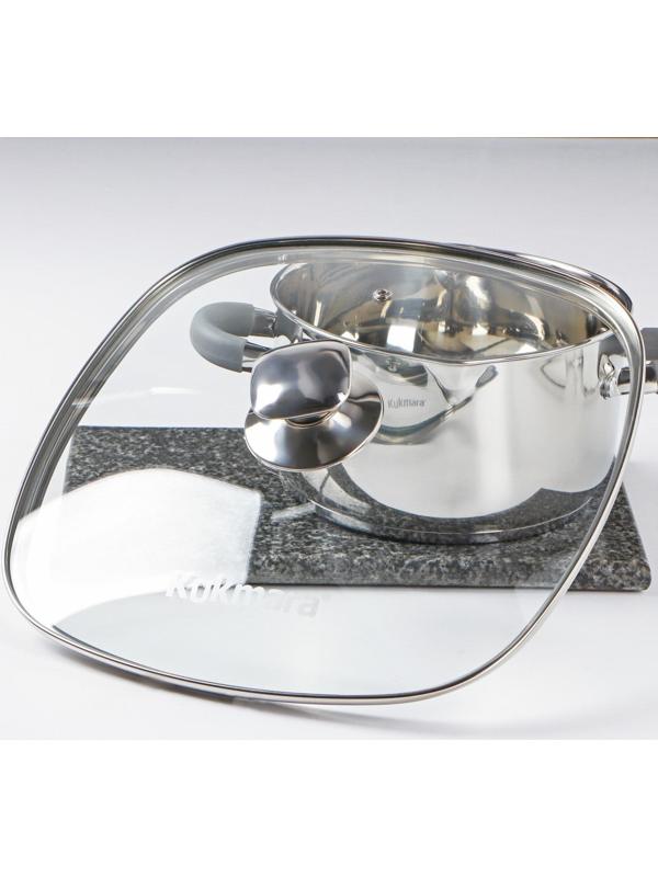 Крышка для сковороды и кастрюли стеклянная, квадратная, d=28 см, с ободом и ручкой из нержавеющей стали