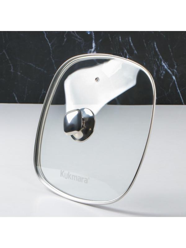 Крышка для сковороды и кастрюли стеклянная, квадратная, d=28 см, с ободом и ручкой из нержавеющей стали