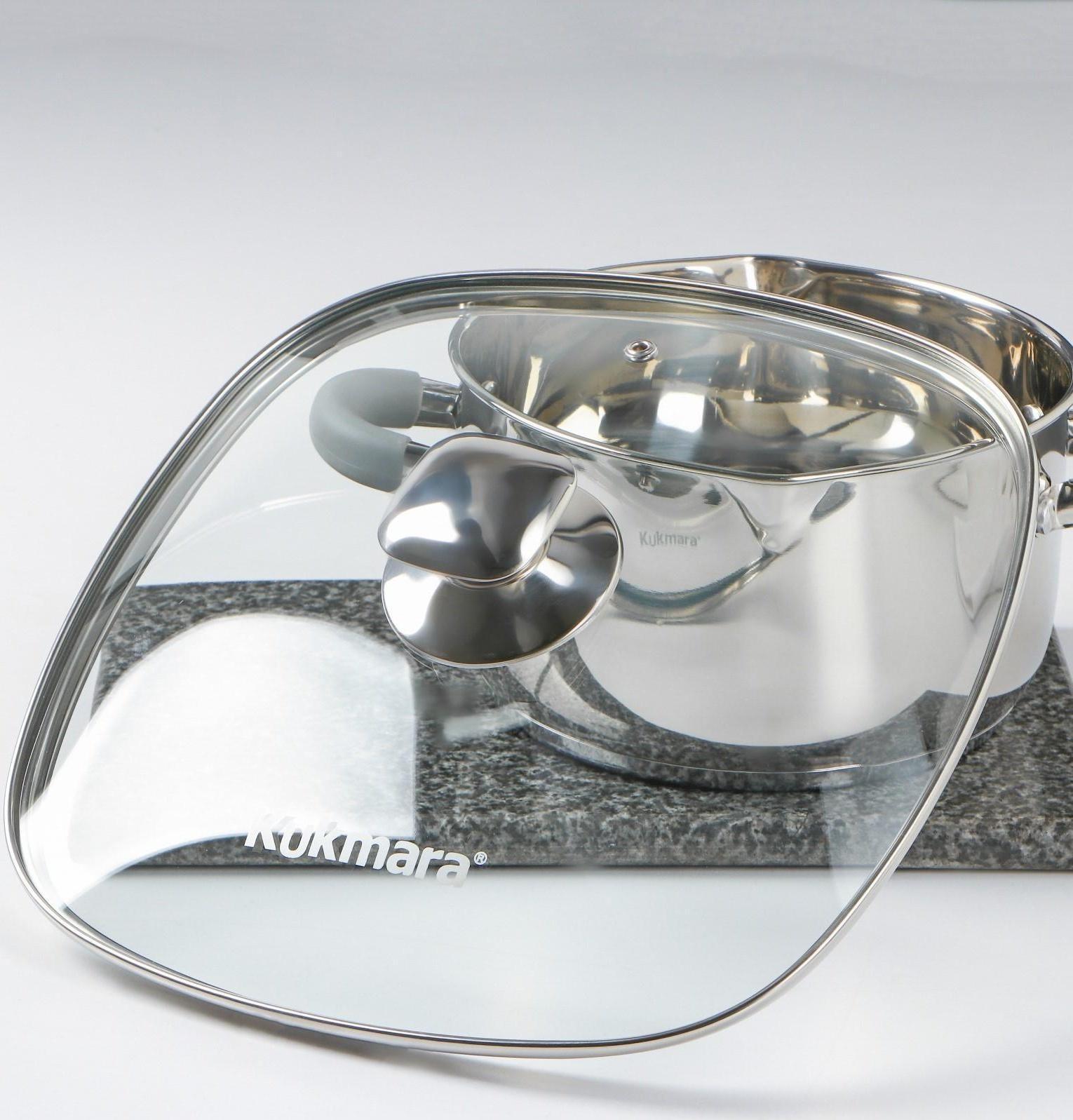 Крышка для сковороды и кастрюли стеклянная, квадратная, 26 см, с ободом и ручкой из нержавеющей стали