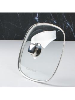 Крышка для сковороды и кастрюли стеклянная, квадратная, 26 см, с ободом и ручкой из нержавеющей стали