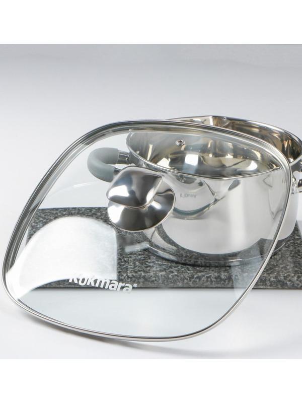 Крышка для сковороды и кастрюли стеклянная, квадратная, 26 см, с ободом и ручкой из нержавеющей стали