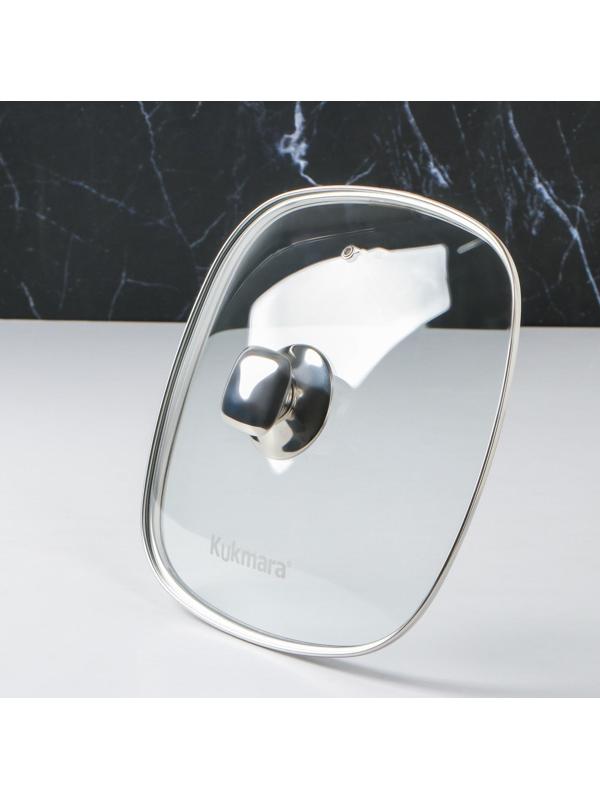 Крышка для сковороды и кастрюли стеклянная, квадратная, 26 см, с ободом и ручкой из нержавеющей стали