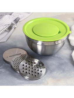 Миска из нержавеющей стали для миксера «Антибрызг», 2 л, 22×12 см, с мерной шкалой, пластиковая крышка