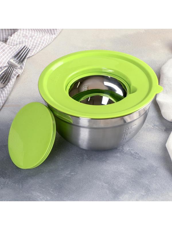 Миска из нержавеющей стали для миксера «Антибрызг», 2 л, 22×12 см, с мерной шкалой, пластиковая крышка