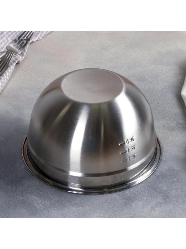 Миска из нержавеющей стали для миксера «Антибрызг», 2 л, 22×12 см, с мерной шкалой, пластиковая крышка