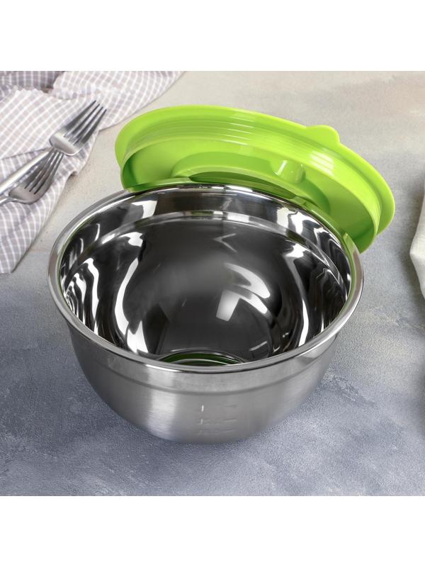 Миска из нержавеющей стали для миксера «Антибрызг», 2 л, 22×12 см, с мерной шкалой, пластиковая крышка