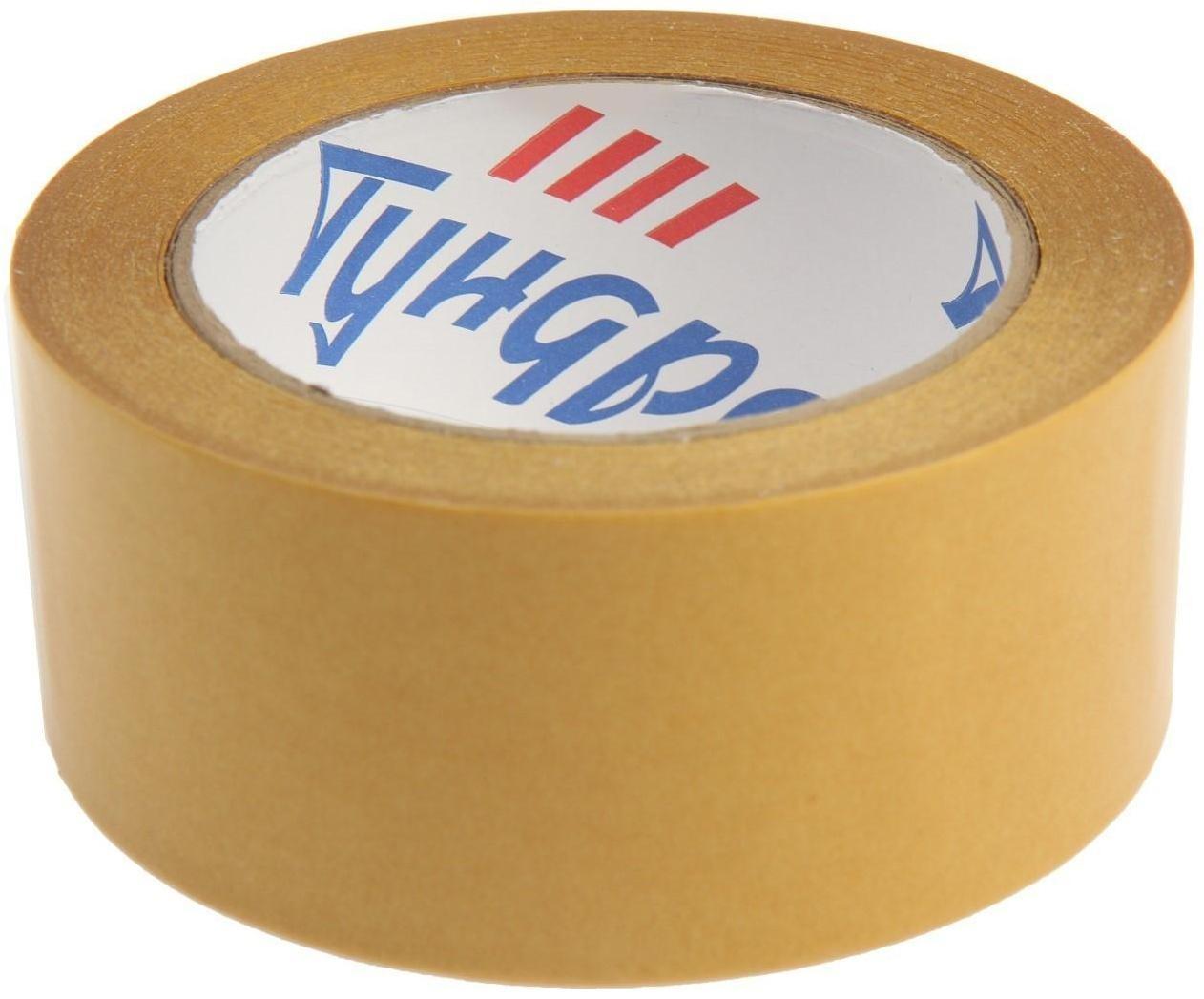 Лента двусторонняя ТУНДРА, полипропиленовая, прозрачная основа, 90 мкм, 48 мм х 25 м