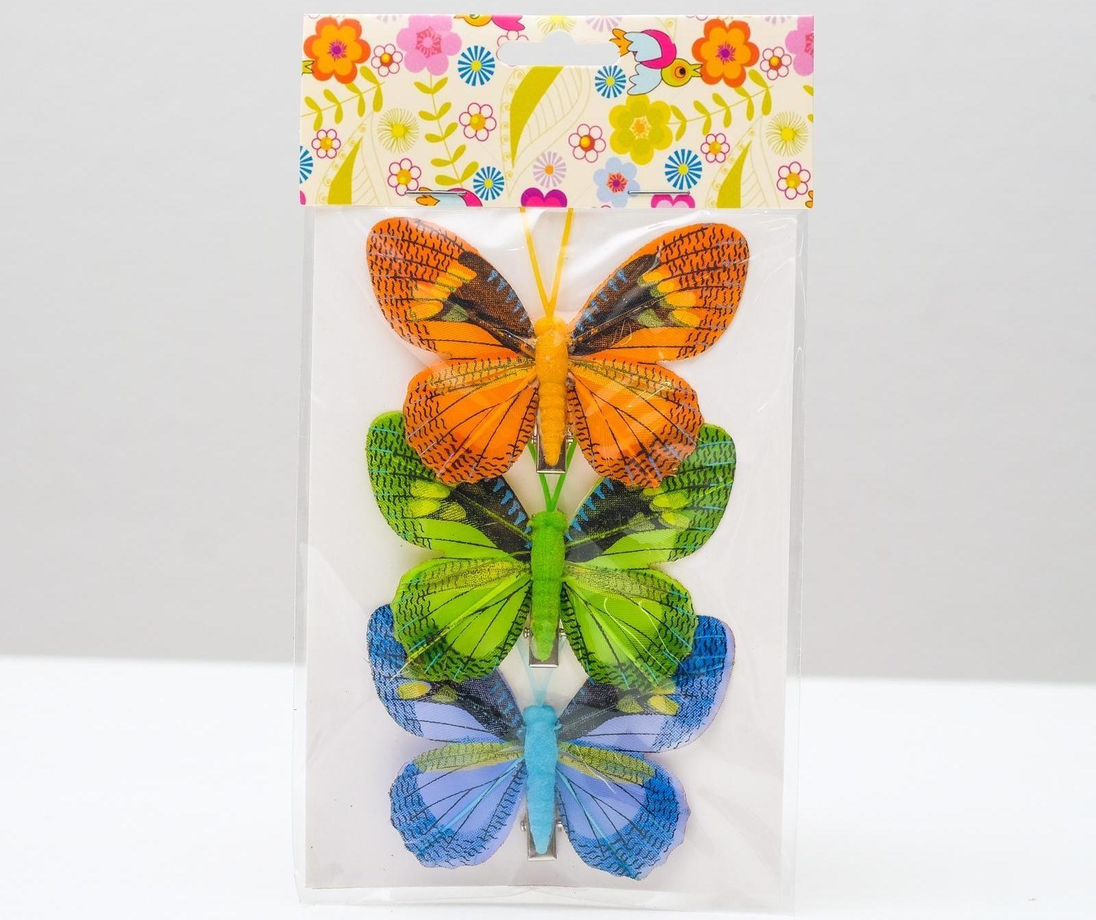Бабочка для декора и флористики, на прищепке, пластиковая, микс, 1 шт., 8 см