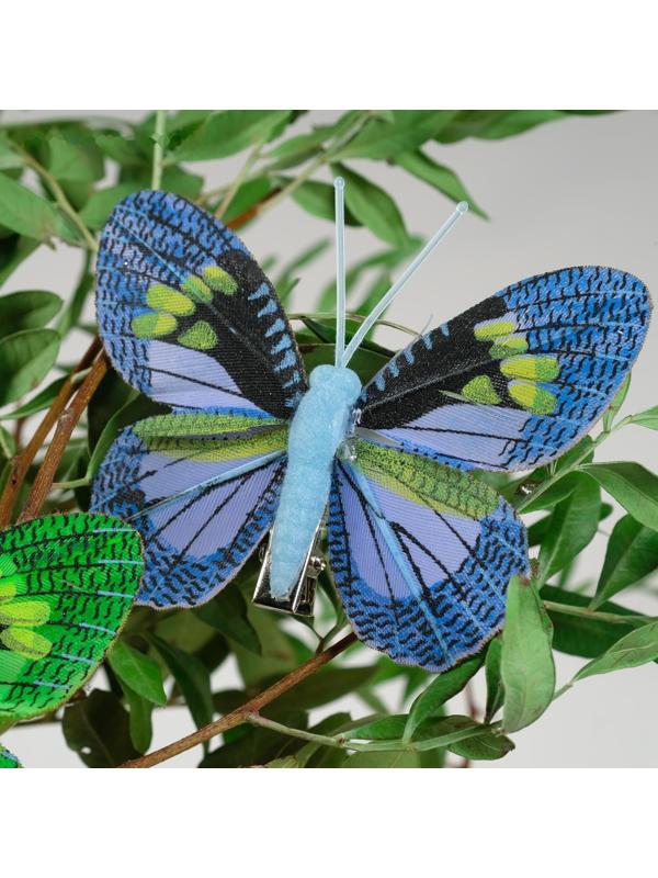 Бабочка для декора и флористики, на прищепке, пластиковая, микс, 1 шт., 8 см