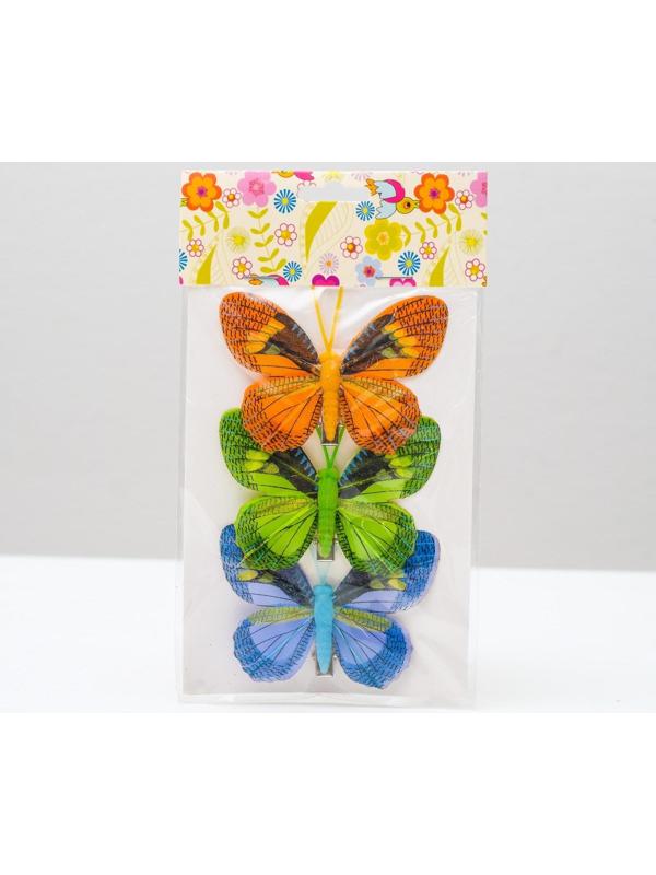 Бабочка для декора и флористики, на прищепке, пластиковая, микс, 1 шт., 8 см