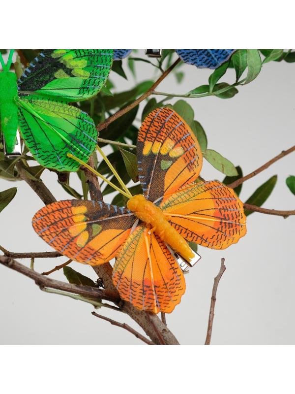 Бабочка для декора и флористики, на прищепке, пластиковая, микс, 1 шт., 8 см