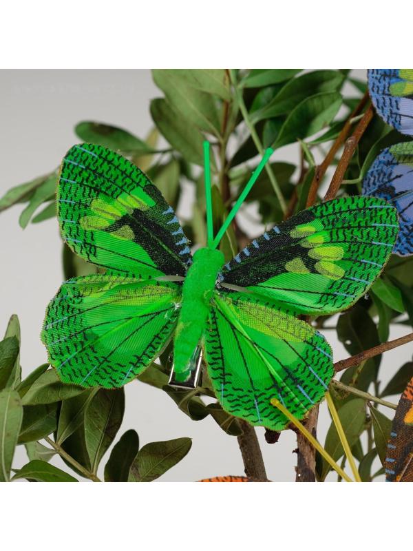 Бабочка для декора и флористики, на прищепке, пластиковая, микс, 1 шт., 8 см