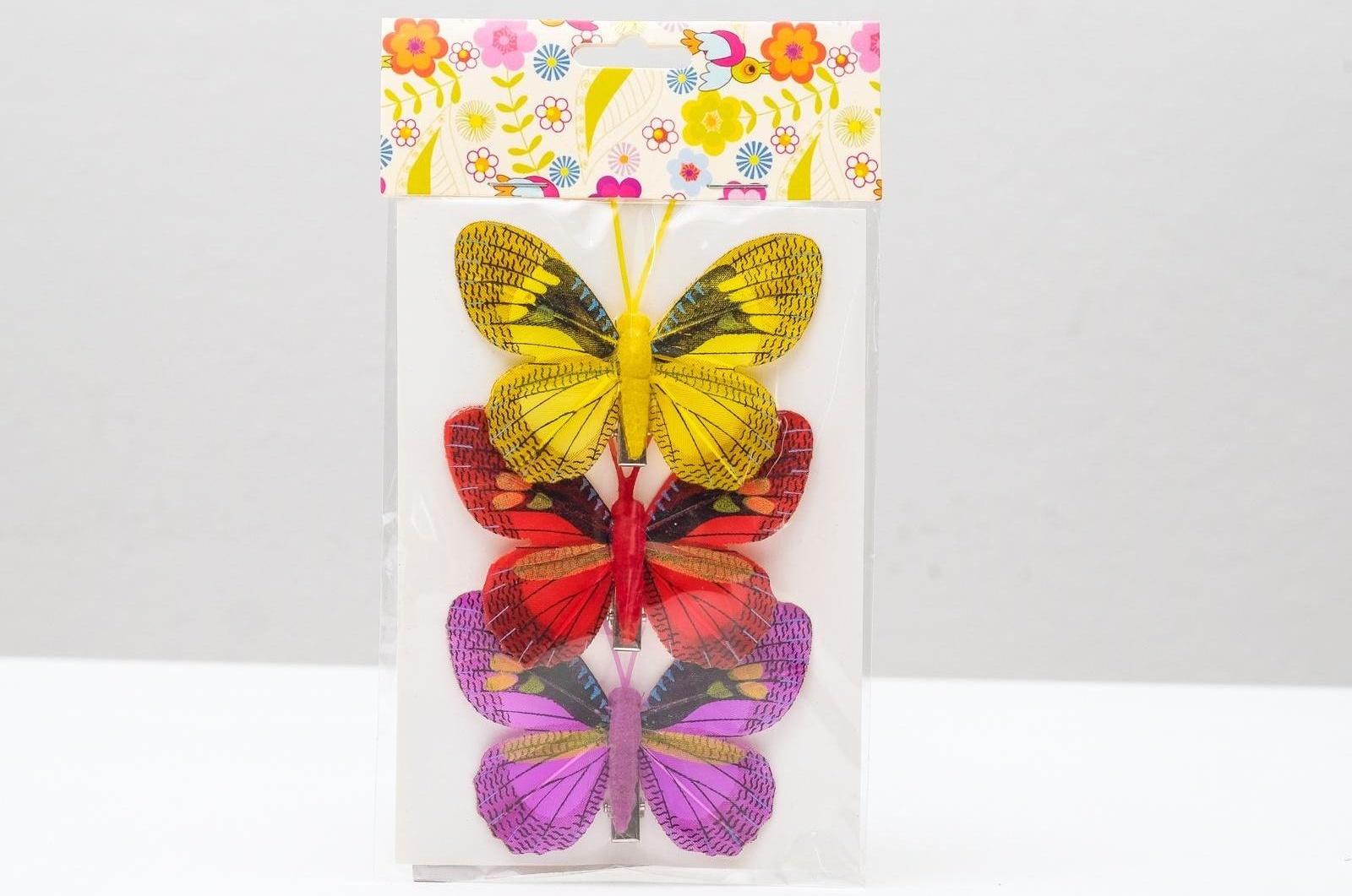 Бабочка для декора и флористики, на прищепке, пластиковая, микс, 1 шт., 7,5 х 5 х 1 см