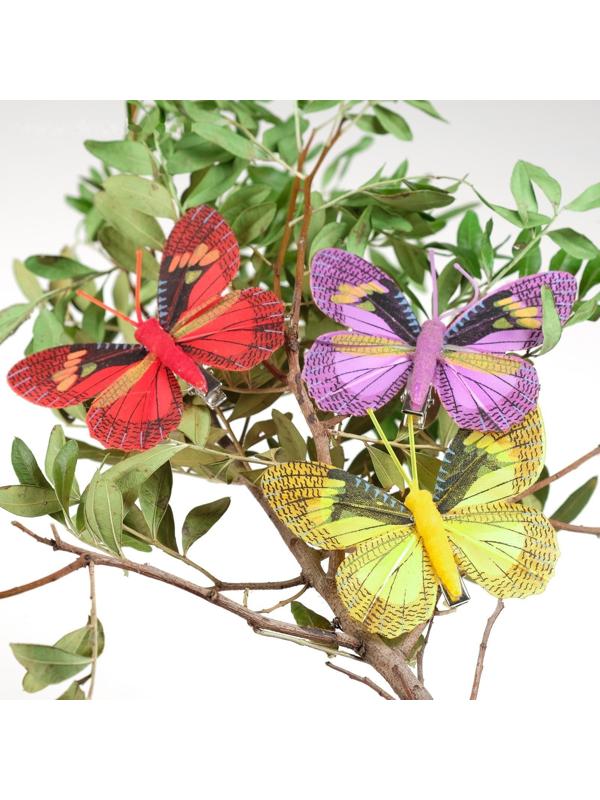 Бабочка для декора и флористики, на прищепке, пластиковая, микс, 1 шт., 7,5 х 5 х 1 см