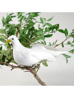 Птичка для декора и флористики, на прищепке, белая, пластиковая, 1шт., 8 х 8 см