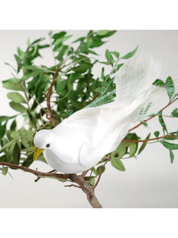 Птичка для декора и флористики, на прищепке, белая, пластиковая, 1шт., 8 х 8 см