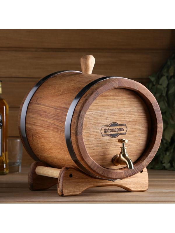 Бочка дубовая на подставке, 5л, кавказский дуб, кран из латуни, покрыта льняным маслом