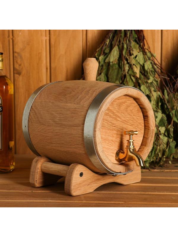 Бочка дубовая на подставке, 1,5л, кавказский дуб, кран из латуни