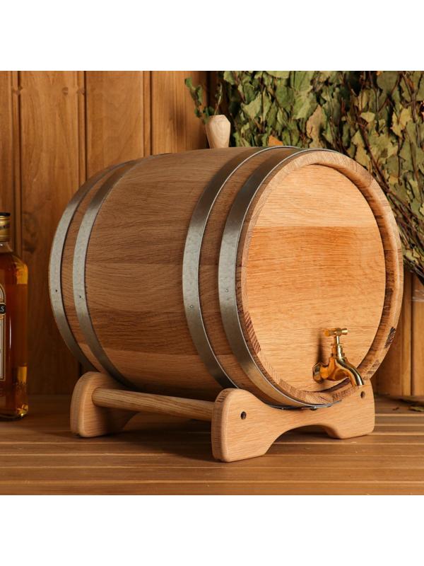 Бочка дубовая на подставке, 10л, кавказский дуб, кран из латуни