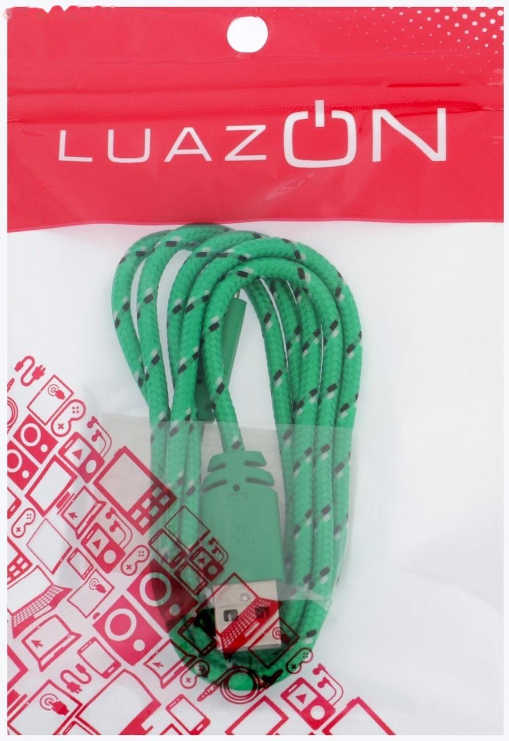 Кабель LuazON, microUSB - USB, 1 А, 0,9 м, оплётка нейлон, зелёный