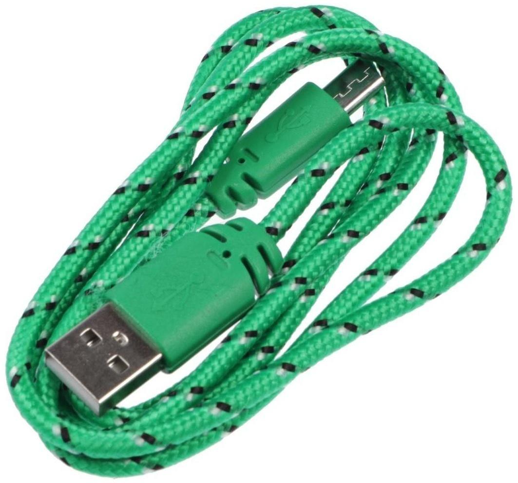Кабель LuazON, microUSB - USB, 1 А, 0,9 м, оплётка нейлон, зелёный