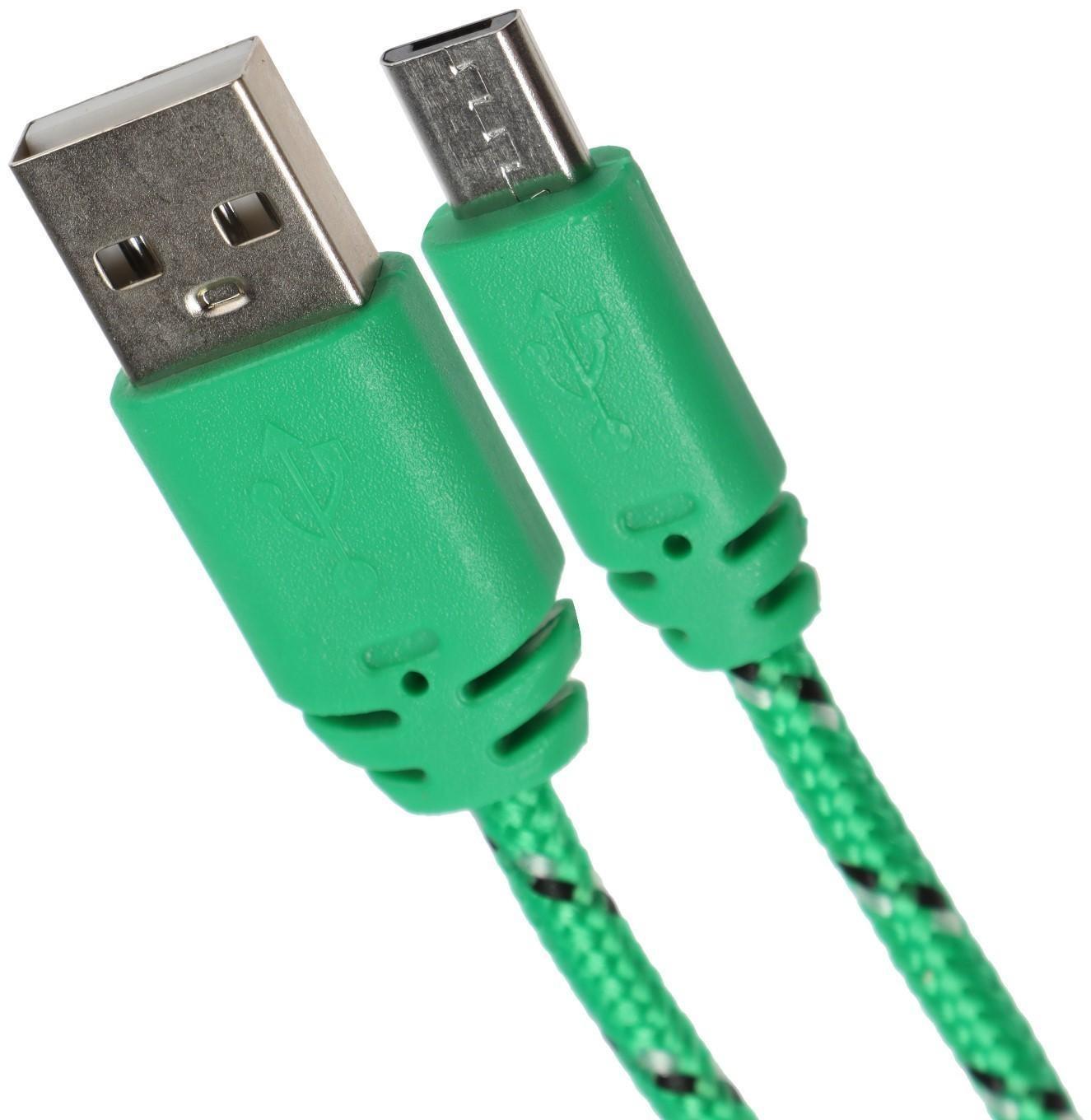 Кабель LuazON, microUSB - USB, 1 А, 0,9 м, оплётка нейлон, зелёный