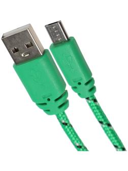 Кабель LuazON, microUSB - USB, 1 А, 0,9 м, оплётка нейлон, зелёный