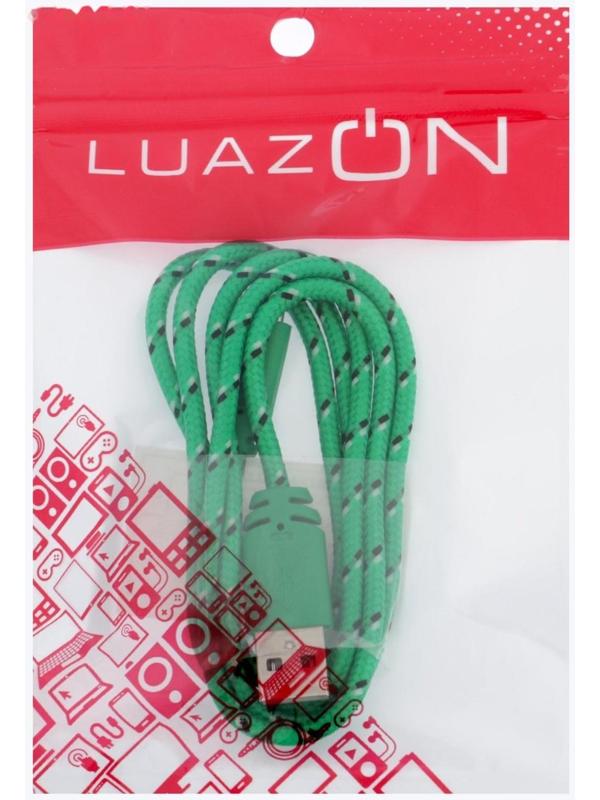 Кабель LuazON, microUSB - USB, 1 А, 0,9 м, оплётка нейлон, зелёный