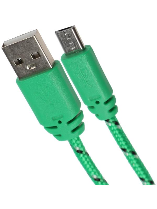 Кабель LuazON, microUSB - USB, 1 А, 0,9 м, оплётка нейлон, зелёный