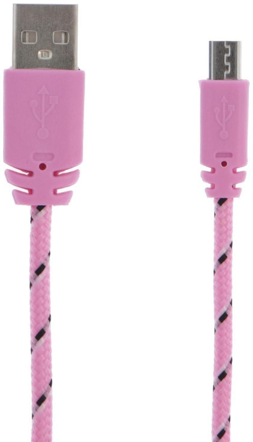 Кабель LuazON, microUSB - USB, 1 А, 0,9 м, оплётка нейлон, розовый