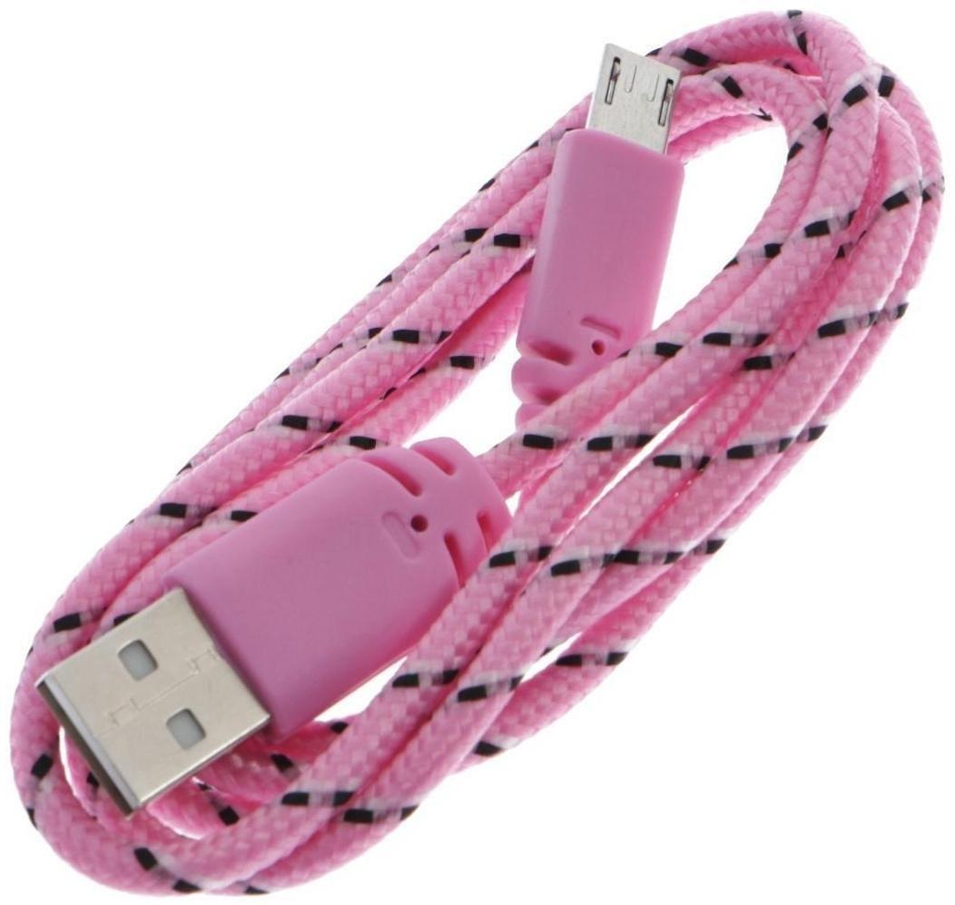 Кабель LuazON, microUSB - USB, 1 А, 0,9 м, оплётка нейлон, розовый