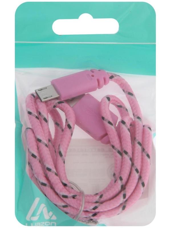Кабель LuazON, microUSB - USB, 1 А, 0,9 м, оплётка нейлон, розовый