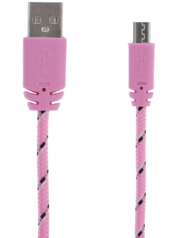 Кабель LuazON, microUSB - USB, 1 А, 0,9 м, оплётка нейлон, розовый