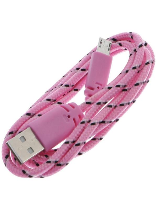 Кабель LuazON, microUSB - USB, 1 А, 0,9 м, оплётка нейлон, розовый