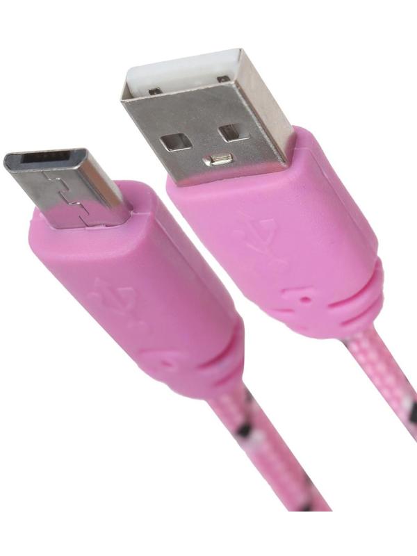 Кабель LuazON, microUSB - USB, 1 А, 0,9 м, оплётка нейлон, розовый