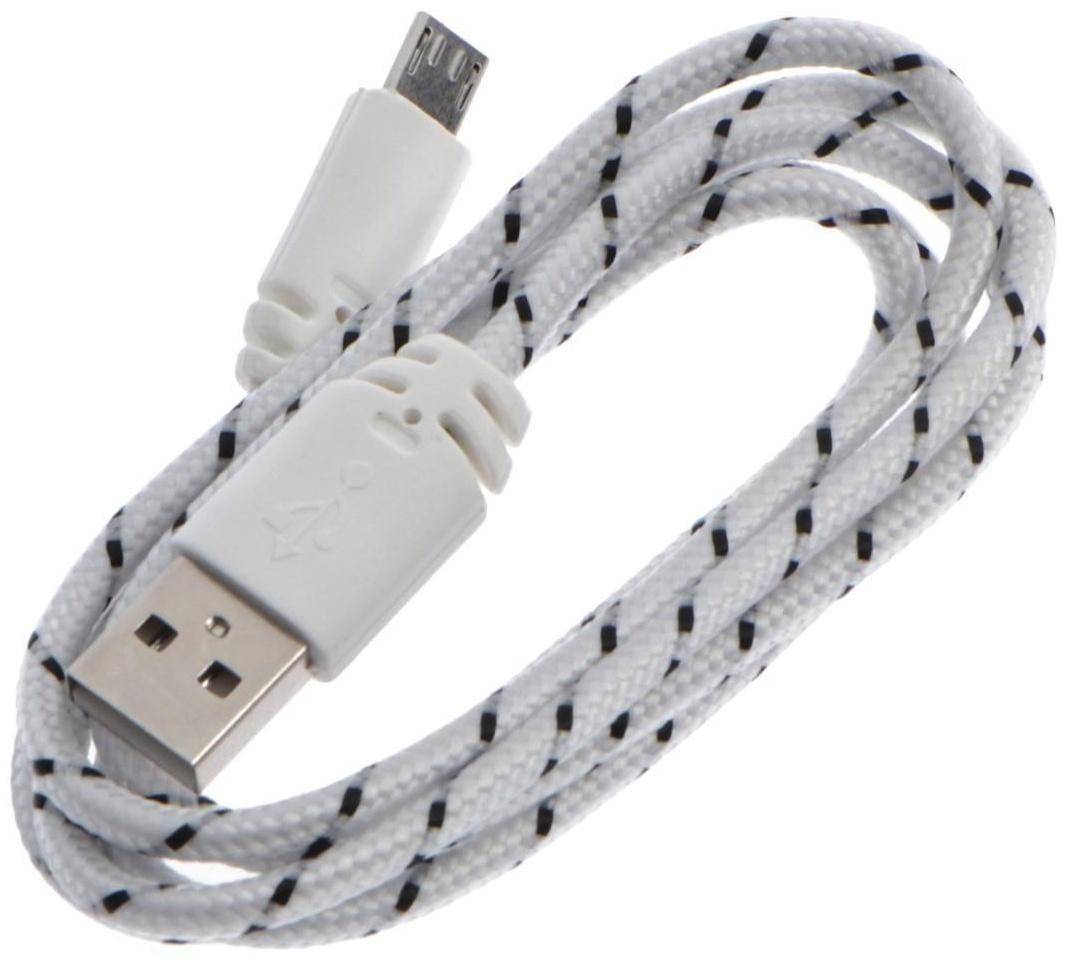 Кабель LuazON, microUSB - USB, 1 А, 0,9 м, оплётка нейлон, белый