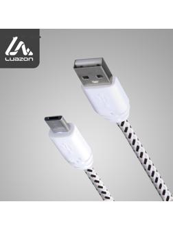 Кабель LuazON, microUSB - USB, 1 А, 0,9 м, оплётка нейлон, белый