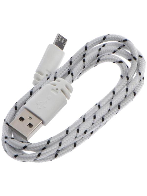 Кабель LuazON, microUSB - USB, 1 А, 0,9 м, оплётка нейлон, белый