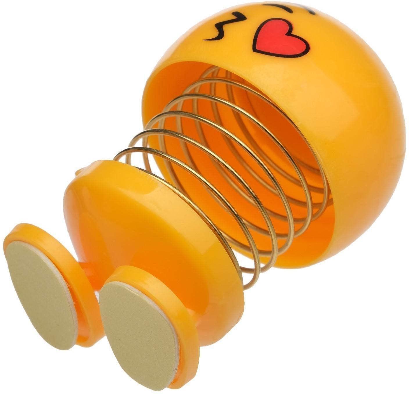 Смайл на пружинке, на панель в авто, сердечко, желтый