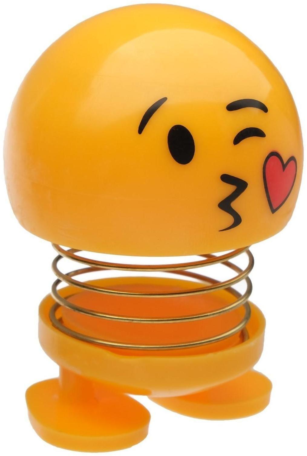 Смайл на пружинке, на панель в авто, сердечко, желтый