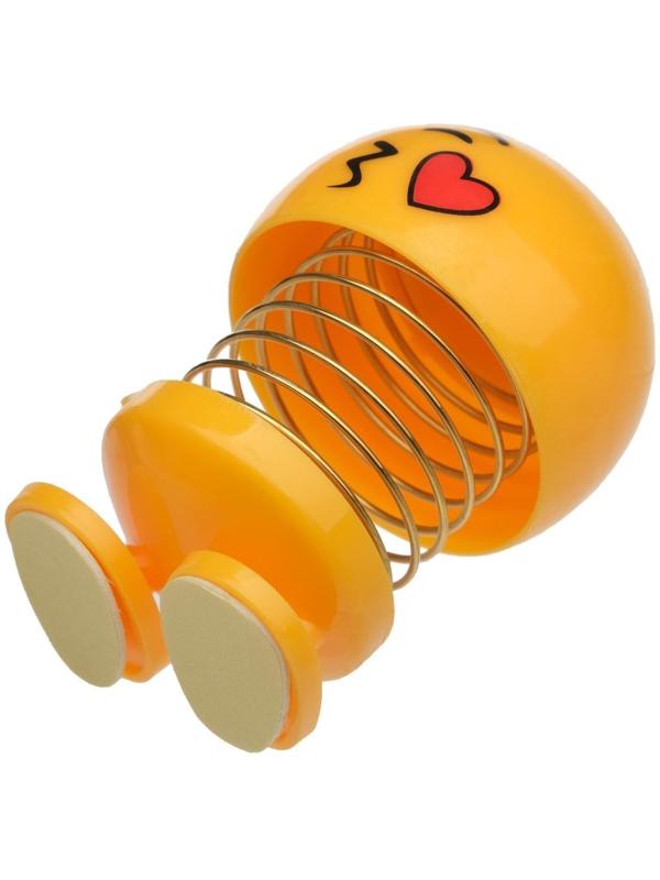 Смайл на пружинке, на панель в авто, сердечко, желтый