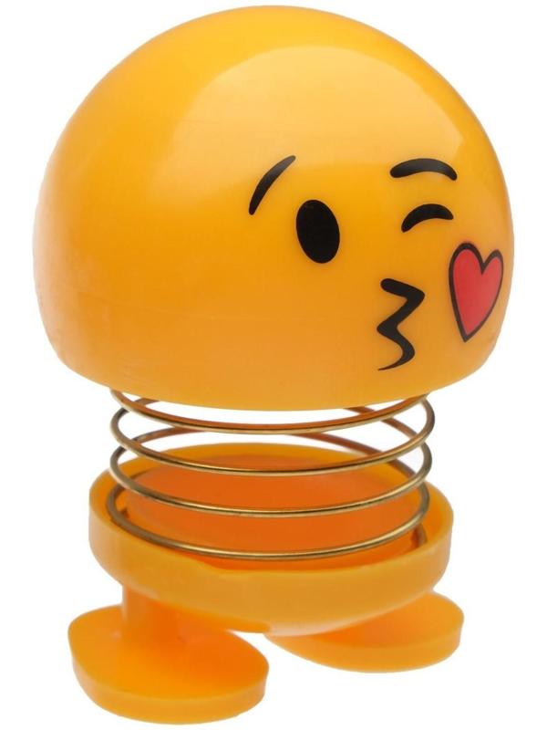 Смайл на пружинке, на панель в авто, сердечко, желтый