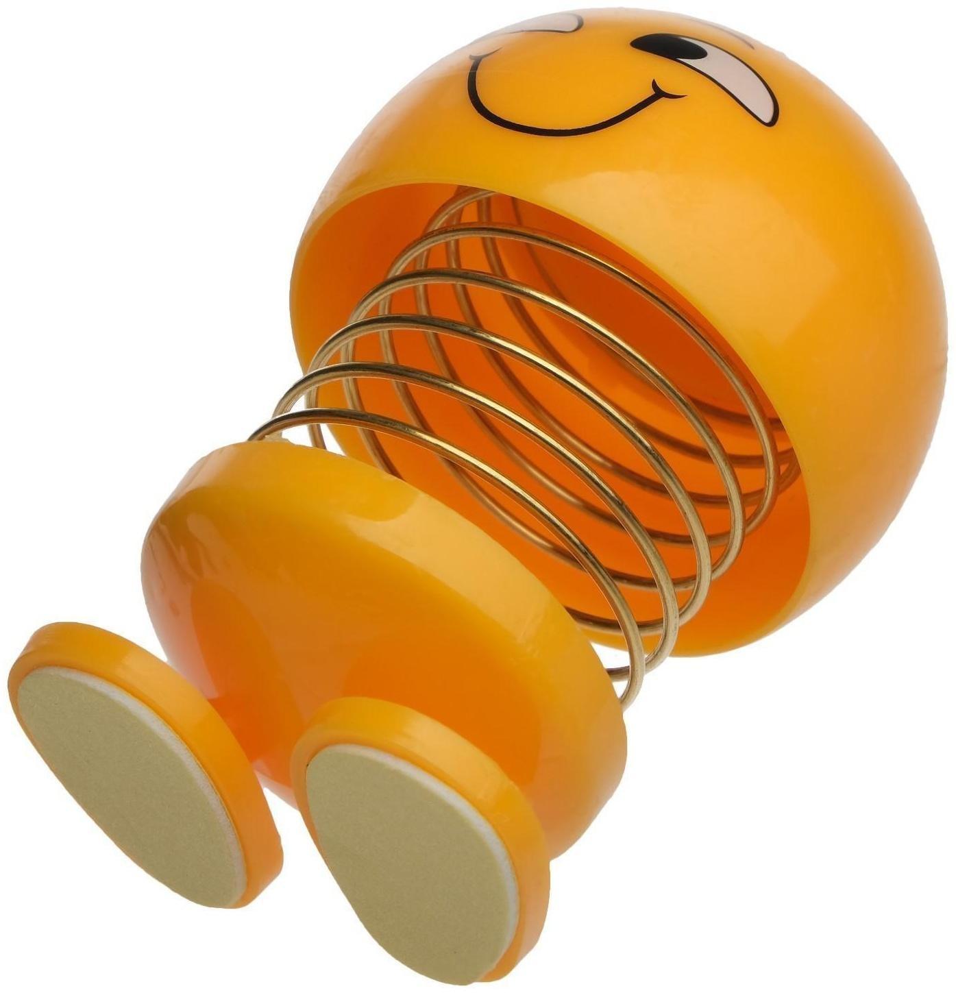 Смайл на пружинке, на панель в авто, улыбка, желтый