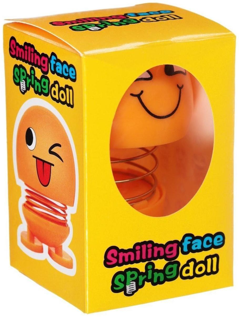 Смайл на пружинке, на панель в авто, улыбка, желтый